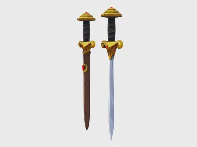 Simple Steel Sword Leather Hilt Scabbard Lowpoly Melee Low-poly 3D model