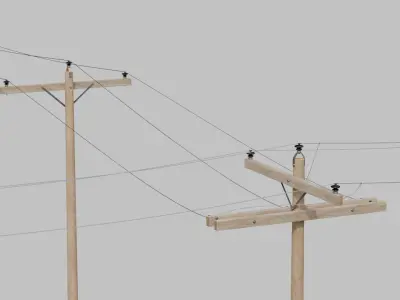 Utility Pole - Wooden Mast with Single Crossarms 3D model