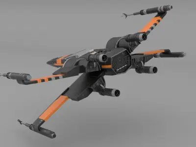 Star Wars Black T70 X Wing Starfighter and BB8 rigged 3D model