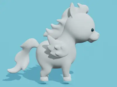 Cute white Pegasus with wings  3D model