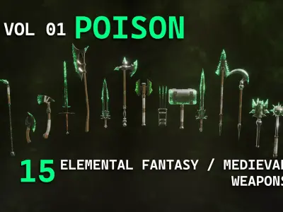 15 poison elemental weapons - medieval - fantasy VOL 01 Low-poly 3D model