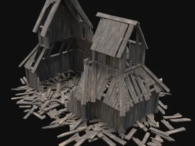 WOODEN CHURCH RUINS RUIN MEDIEVAL BUILDING AAA COLLECTION Low-poly 3D model