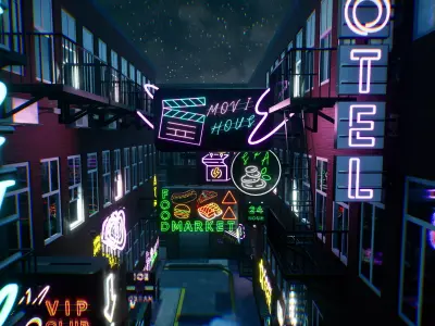 Neon billboards - city props 3D model