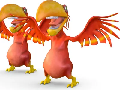 Subdivision Toon Red Bird  Cockatoo Toucan 3D model