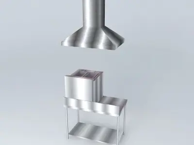 Kit stainless steel kitchen with hood and oven Free 3D model