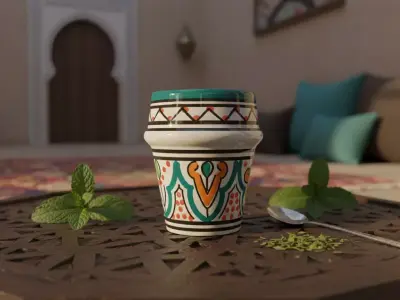 Moroccan Ceramic Cup  Traditional Decorative 3D Model Low-poly 3D model