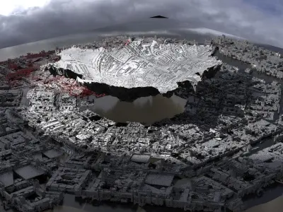 Floating Mountain over city 3D model