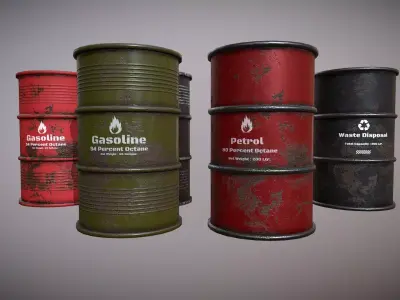 3D Military Fuel Barrel Drums - Low Poly - Game Ready Low-poly 3D model