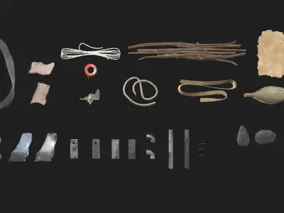 Improvised Weapons and Crafting Materials Low-poly 3D model