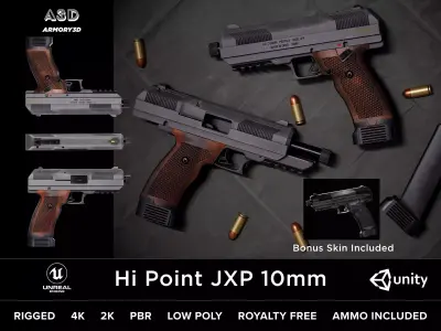 Game Ready Hi Point JXP 10mm Pistol PBR Rigged Free low-poly 3D model
