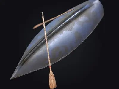 Boat with paddles - Low Poly Low-poly 3D model