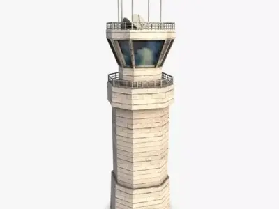 Low poly airbase control tower 3D model