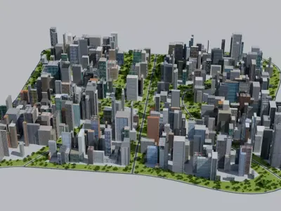 City Downtown Skyscraper Low-poly 3D model 7