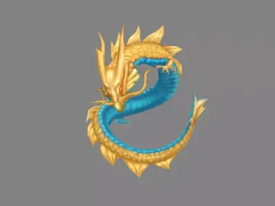 Cartoon little golden dragon Low-poly 3D model