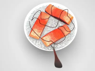 Rice With Salmon Fishes 3D model