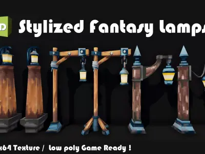 Stylized Fantasy Exterior Lamps Low-poly 3D model