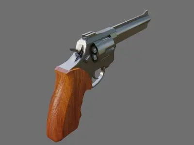 Chrome Revolver 44 - Wood Magnum Gun - Arma Low-poly 3D model