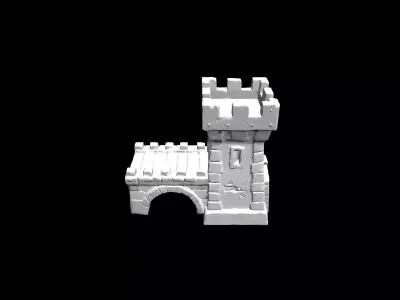 Stylized Watchtower and Gate Low-poly 3D model