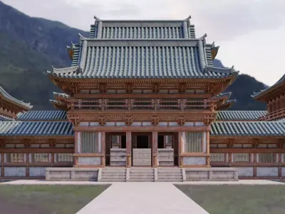 Japanese Modular Temple Full Map Low-poly 3D model