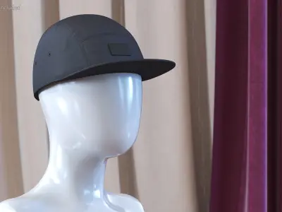 Strapback 5 Panel Cap Black 3D model