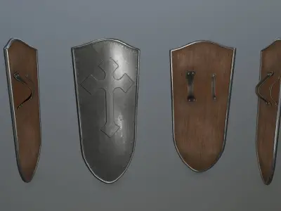 shield set 3 man holding and sword Low-poly 3D model