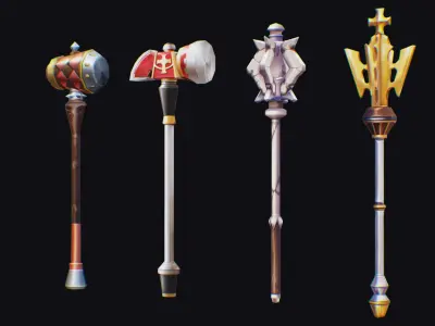 Flanged Mace Club Weapon War Hammer Medieval Baton Low-poly 3D model