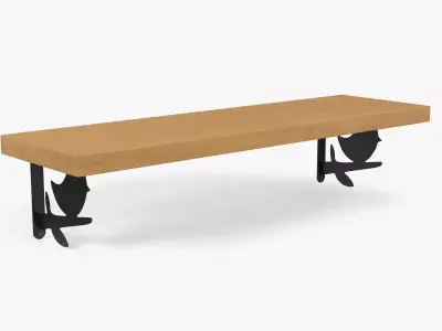 Wooden Wall Shelf with Bird Decoration 3D model