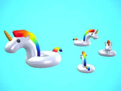 SWIMMING RING UNICORN CARTOON STYLIZED Low-poly 3D model