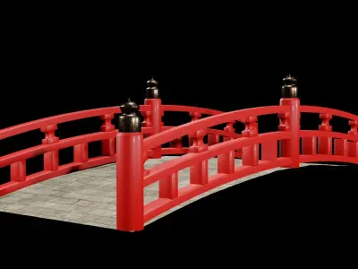 Japanese red bridge Free low-poly 3D model