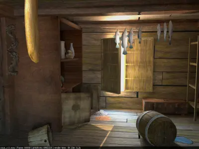 Warehouse provisions on pirate ship 3D model
