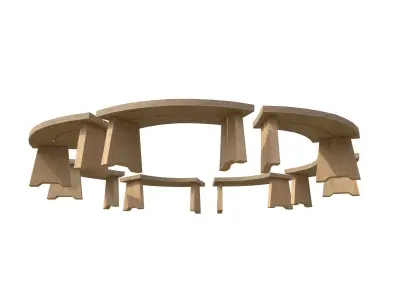 Bench5 six wooden benches arranged in circle Low-poly 3D model