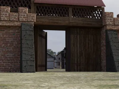 Castle Wall and village pack with interior Low-poly 3D model