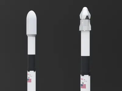 Falcon 9 and Crew Dragon 3D Model Low-poly 3D model