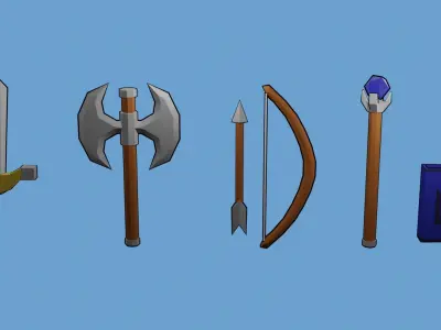 Pack of 10 fantasy weapons low poly Free low-poly 3D model