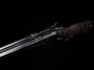 Game Ready Double Barrel Shotgun low poly  3D Model for Games VR Low-poly 3D model