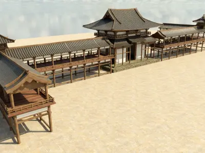 PBR Asian Buildings Collection Low-poly 3D model