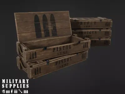 Military Supplies Pack - Wooden Ammo Boxes Low-poly 3D model