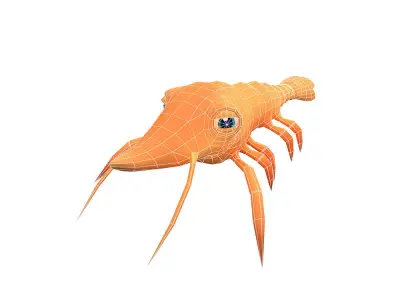 Giant Tiger Prawn Animated Cartoon Low-poly 3D model