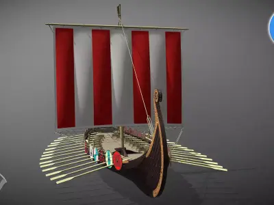 Drakkar is a Viking warship by Oseberg ship 820 AD 3D model