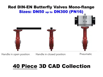 DIN-EN Butterfly Valves - Mono-flange - Red 3D model