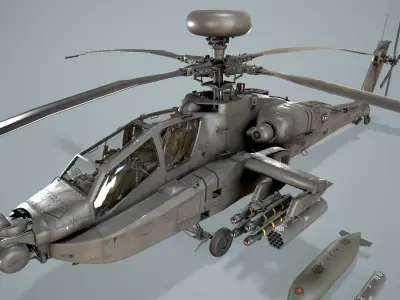 Apache AH-64D US Army Basic Animation Low-poly 3D model