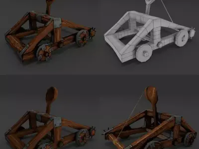 Catapult rigged Animation Low-Poly Free low-poly 3D model