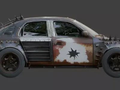 Post-Apocalyptic Spiked Combat Car 3D Model Low-poly 3D model
