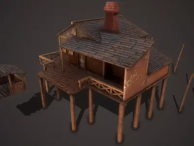 Medieval Fishing Port Low-poly 3D model