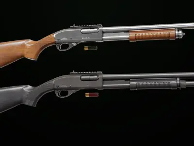Shotgun Long 01 Wood and Black Single Mat All PBR Textures Low-poly 3D model