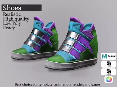 Multicolor High-Top Sneakers - Game-Ready Low-poly 3D model