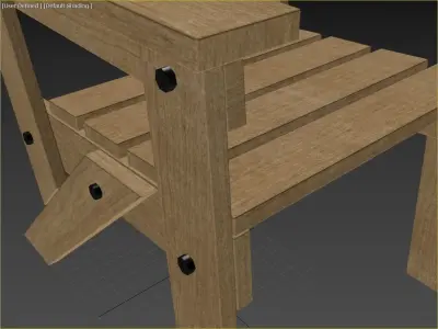 Wood Chair Low-poly 3D model 2