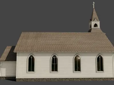 Low Poly Old Church With Interior Low-poly 3D model