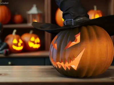 Halloween Pumpkin with Witch Hat 3D model