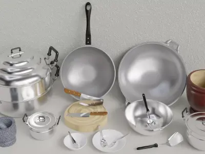 Thai Kitchenware  Low-poly 3D model